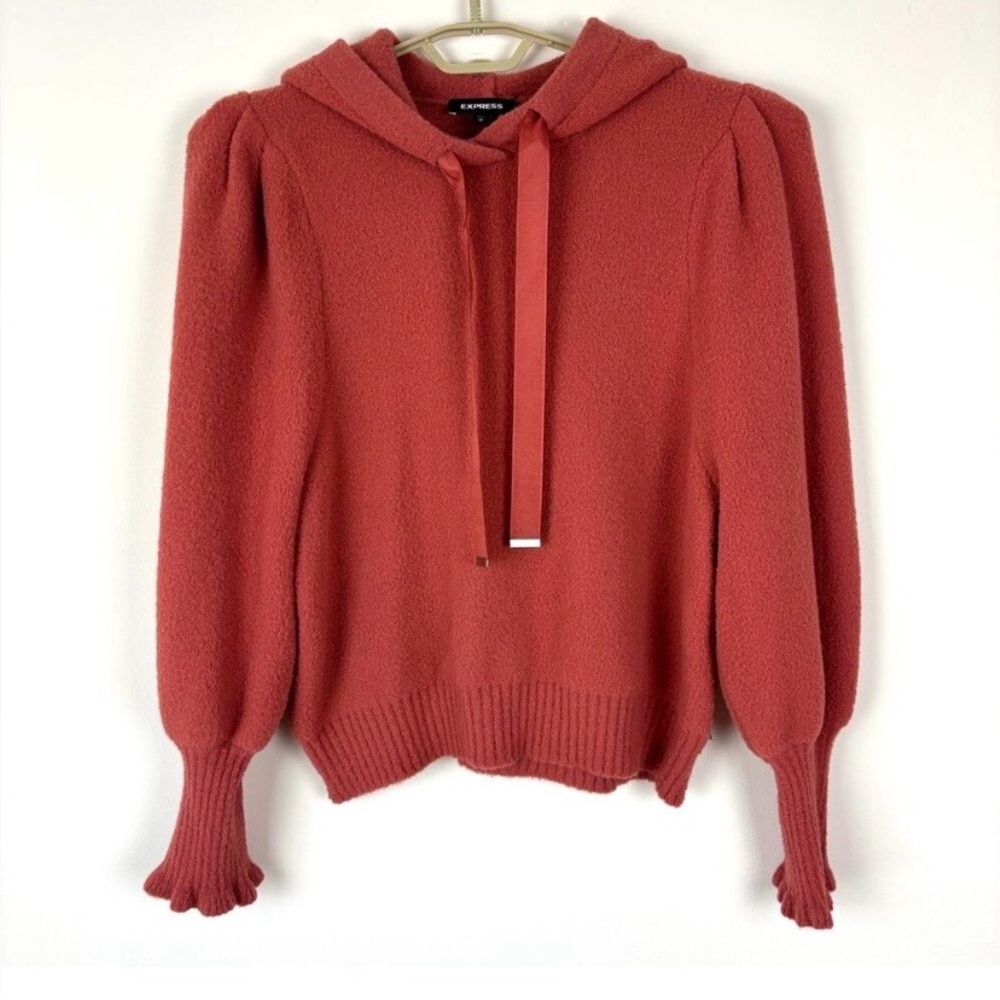 Express Hoodie Sweater puff sleeve Medium dusty rose pink cozy